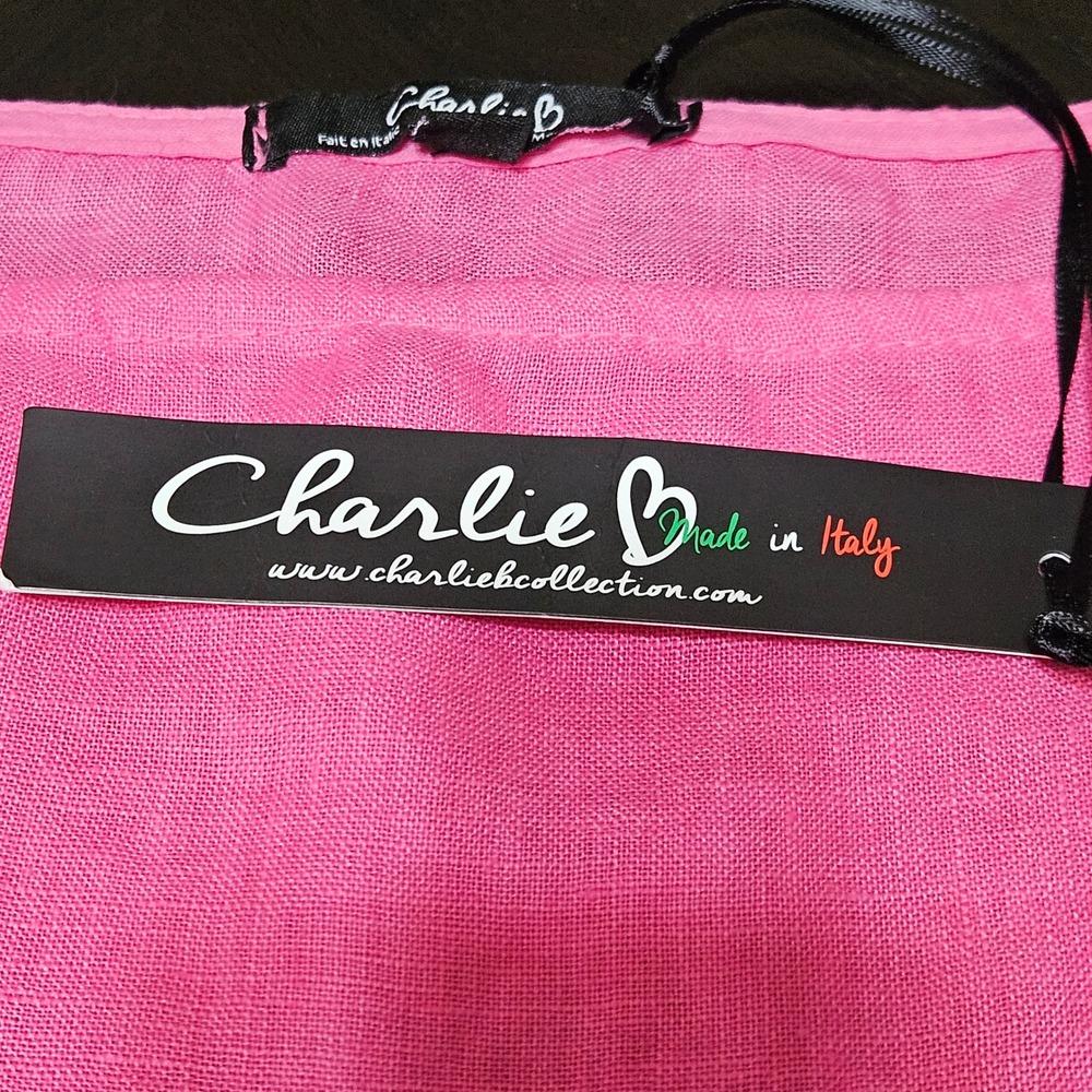 Charlie B 100% Linen Tank Top M Pink Frayed Hem Square Neck‎ Summer Coastal Boho - Picture 4 of 11